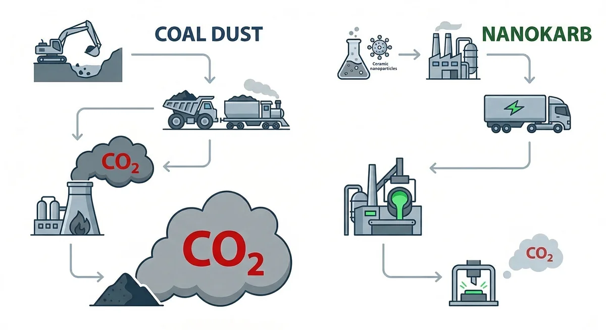 Before and after comparison of foundry environment: coal dust haze versus clean air with Nanokarb
