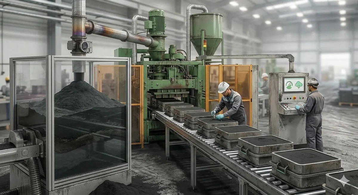 Clean, well-maintained foundry moulding line operating with Nanokarb instead of coal dust