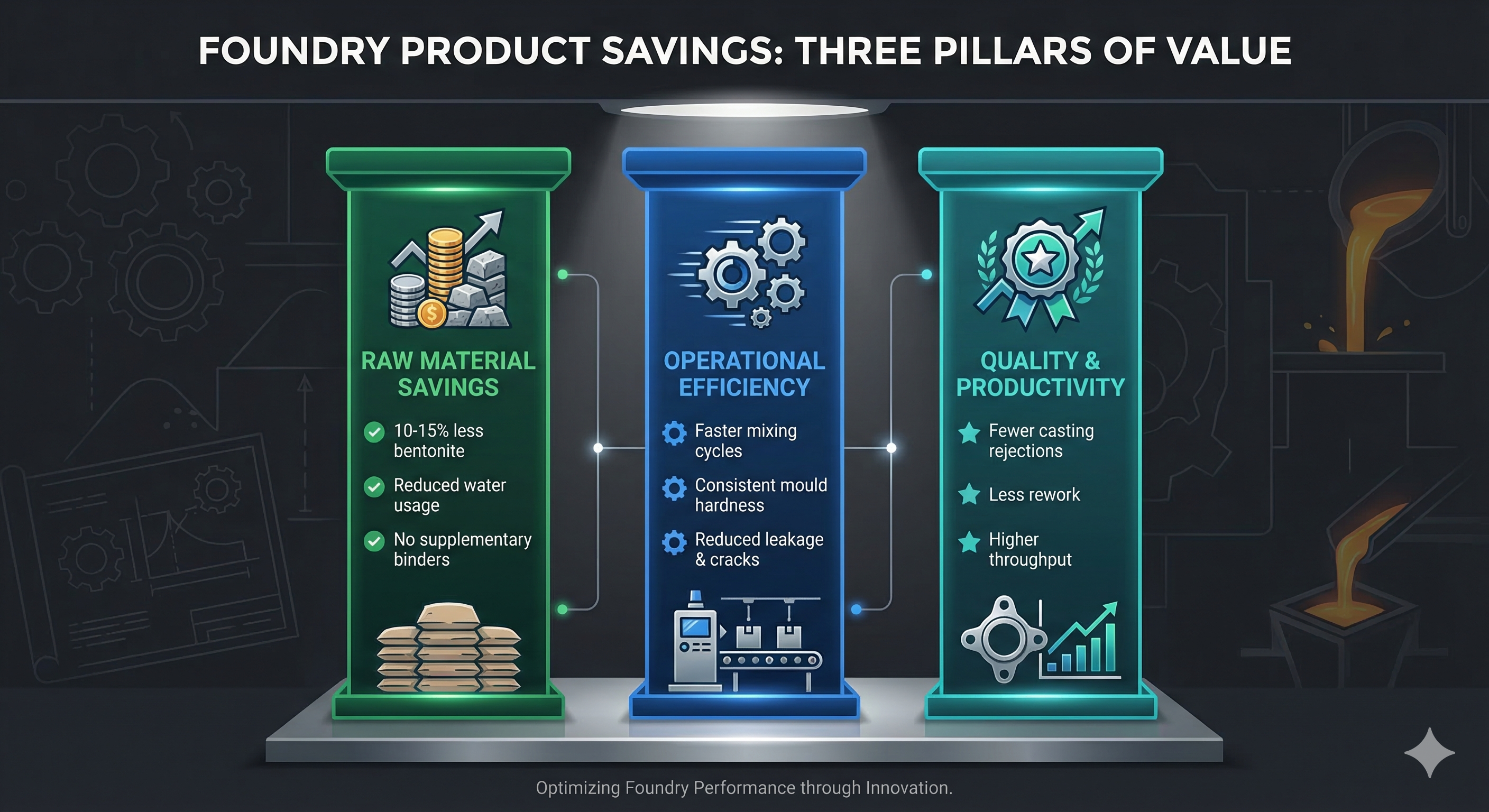Three pillars of savings with MouldMax — raw material, operational, and quality